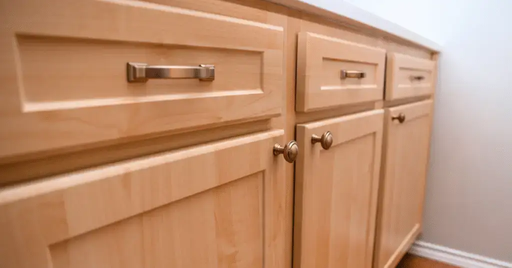 Close-up of cabinet doors and hardware after kitchen remodel